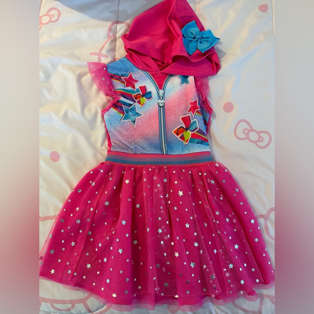 Pink/Blue Dress with Hoodie and Bow